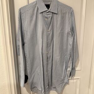 David Donahue Light Blue Plaid Dress Shirt